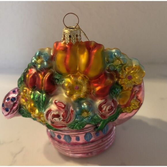 Christopher Radio "Flower Showers" Flowers In water Can 5 X 5" Has Box No Tag - Picture 1 of 4